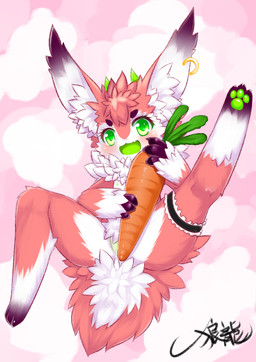accessory anatomically_inaccurate anatomically_inaccurate_pawpads anthro black_body black_fur blush carrot chest_tuft claws ear_piercing ear_tuft eyelashes fangs female fluffy food fur garter green_eyes inner_ear_fluff leg_garter nipples nude open_mouth pawpads paws piercing pink_body pink_fur plant raised_leg simple_background solo spread_legs spreading teeth tuft vegetable white_body white_fur young young_female wolflong lagomorph leporid mammal rabbit character_request signature