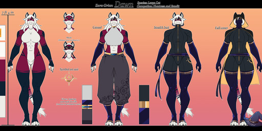 abs bodysuit bottomwear choker claws clothing crop_top eyemask eyewear female gem gloves hair handwear hood jewelry larger_female leggings legwear long_hair mask muscular muscular_female necklace oversized_bottomwear oversized_clothing oversized_pants pants paws sash shirt size_difference skinsuit text thief tight_clothing topwear white_hair trevhart zora_orian felid mammal pantherine tiger dawn_(disambiguation) gold absurd_res english_text hi_res