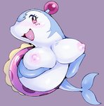 big_breasts blush bomberman bomberman_jetters breasts busty_feral cetacean conditional_dnp dolphin dolphin_bomber exed_eyes eyelashes female feral holding_breast inflatable inner_tube konami legless lipstick makeup mammal marine nipples oceanic_dolphin open_mouth pink_eyes simple_background smile solo toothed_whale
