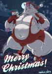 belly clothed clothing fur holidays horn male musclegut muscular navel nipples overweight overweight_male skimpy solo text tongue white_body white_fur wrestling_singlet mangolynx christmas lifewonders tokyo_afterschool_summoners behemoth_(tas) monster 2019 absurd_res english_text hi_res