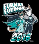 anthro cape clothing convention costume duo female male mask shirt superhero topwear t-shirt conditional_dnp kanthara tani_da_real furnal_equinox canid canine canis domestic_cat felid feline felis mammal wolf 2016