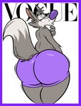 anthro big_butt butt clothed clothing fangs fur half-closed_eyes huge_butt inner_ear_fluff looking_at_viewer looking_back male mascot narrowed_eyes pose raised_tail rear_view slightly_chubby slightly_chubby_anthro slightly_chubby_male solo standing tail teeth tuft underwear underwear_only remmyfox cookie_crisp vogue_(magazine) chip_the_wolf canid canine canis mammal wolf 2021 cover hi_res magazine_cover