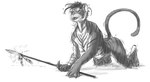 all_fours breasts claws comictf digital_media_(artwork) digitigrade felid female feral_to_anthro greyscale hair mammal melee_weapon monochrome nude open_mouth pantherine polearm solo spear tiger transformation weapon