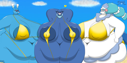 angry anthro areola beach belly big_areola big_belly big_breasts big_butt big_nipples bikini blue_hair blush breasts butt clothing deep_navel female freckled_breasts freckled_butt freckled_face freckles gold_bikini group hair half_naked micro_bikini navel nipple_suspension_bikini nipples nipples_visible_through_clothing nude nude_female overweight overweight_anthro overweight_female sand slightly_chubby slightly_chubby_anthro slightly_chubby_female small_bikini surprised swimwear tongue tongue_out trio two-piece_swimsuit solandgamer75 golden_week nintendo pokemon fan_character mia_sandoval_(solandgamer75) brionne generation_7_pokemon pokemon_(species) popplio primarina absurd_res hi_res