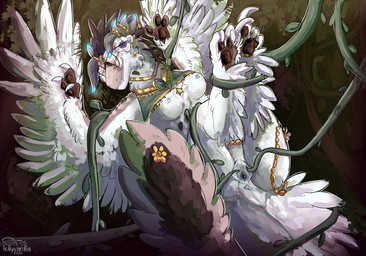3_claws anthro anus bra_lift breasts claws clitoris eyewear feathers female genitals glasses jewelry leg_wrap legs_up looking_at_viewer paws plant pose smile smirk solo spread_vulva spreading tail thick_tail vines vulva wearing_glasses wings hollyvardia hollyvardia_(character) dinosaur dromaeosaurid feathered_dinosaur feathered_scalie prehistoric_species reptile saurischian scalie theropod absurd_res hi_res pinup