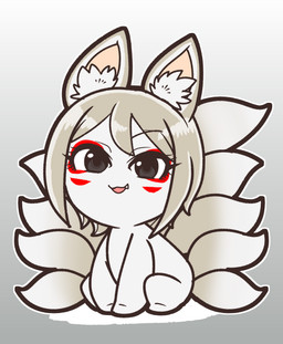 9_tails alternate_species anthro bangs black_eyebrows eyebrow_through_hair eyebrows eyelashes eyelashes_through_hair facial_markings fangs featureless_feet feet female female_anthro flat_chested fur furrification gradient_background grey_eyes grey_hair grey_tail hair head_markings inner_ear_fluff lidded_eyes light long_ears markings mitten_hands multi_tail multicolored_body noseless nude nude_anthro nude_female open_mouth open_smile pink_mouth pupils rabbidification red_markings short_hair simple_background sitting smile solo tail tan_inner_ear teeth translucent translucent_hair tuft two_tone_tail white_body white_fur white_inner_ear_fluff charisuke cygames idolmaster idolmaster_cinderella_girls raving_rabbids rayman_(series) ubisoft syuko_shiomi canid fox_spirit hybrid lagomorph mammal rabbid 2024 absurd_res colored crossover digital_drawing_(artwork) digital_media_(artwork) full-length_portrait hi_res japanese_description lighting portrait