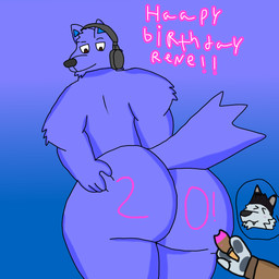 anthro big_butt birthday brown_eyes brush butt duo electronics hand_on_butt headphones looking_at_butt looking_down male nude nude_anthro paint paintbrush periwinkle_fur pink_paint stated_age thick_thighs skelcat11 supermariofann1 mythology supermariofanboy canid canine canis domestic_dog husky mammal mythological_canine mythological_creature nordic_sled_dog spitz werecanid werecanine werecreature werewolf wolf 1:1 2025 hi_res tagme
