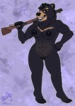 abs anthro clitoris clitoris_piercing ear_piercing female genital_piercing genitals gun nipple_piercing nipples nude piercing pussy ranged_weapon shotgun smile solo weapon arwenscoots conditional_dnp bear black_bear mammal ursine hi_res