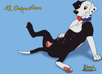 abdominal_bulge animal_genitalia animal_vulva black_body black_fur black_nose breath bulge canine_genitalia canine_vulva egg female feral fur genitals legs_in_air lying multi_nipple nipples non_oviparous_oviposition on_back orange_eyes oviposition panting pawpads paws penetration pink_pawpads pink_vulva sex_toy solo spread_legs spreading tongue vaginal vaginal_penetration vulva white_body white_fur kinaj kinktober kinktober_2024 jess_(kinaj) bird_dog canid canine canis dalmatian domestic_dog hunting_dog labrador mammal mixed_breed retriever 2024 animated hi_res short_playtime