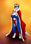 anthro bulge cape clothed clothing crown fur headgear looking_at_viewer male muscular muscular_anthro muscular_male royalty smile solo underwear nanukkluik lucyano canid canine fox mammal 2019 digital_media_(artwork)