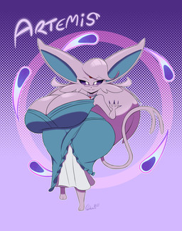 anthro artemis_(eeveemasterannaki) barefoot big_breasts big_butt breasts butt eyewear feet female glasses huge_breasts huge_butt hyper hyper_breasts hyper_butt psychic_powers small_glasses solo text wide_hips cinderdraws nintendo pokemon eeveelution espeon generation_2_pokemon pokemon_(species) absurd_res english_text hi_res