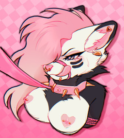 anthro areola arms_tied barbell_piercing bdsm biped black_body black_eyebrows black_facial_markings black_fur blush blush_lines bondage bound breasts chin_piercing clothed clothing collar ear_piercing eyebrows eyelashes facial_markings facial_piercing female fur gold_piercing hair head_markings heart_areola heart_eyes heart_piercing heart_symbol inner_ear_fluff leash leashed_collar licking licking_lips long_eyelashes long_hair markings medium_breasts muzzle_(object) neck_tuft nipple_barbell nipple_dip nipple_piercing nipples nose_piercing nose_ring piercing pink_areola pink_background pink_collar pink_hair pink_inner_ear pink_leash pink_nipples pink_nose pink_rope pink_tongue restraints ring_piercing rope rope_bondage rope_muzzle shadow side_part_hair simple_background solo spiked_collar spikes tongue tongue_out topless topless_anthro topless_female tuft wearing_collar white_body white_breasts white_fur white_inner_ear_fluff vamppurrs felid feline mammal 2025 colored digital_drawing_(artwork) digital_media_(artwork) hi_res