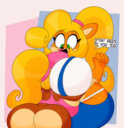 abstract_background accessory anthro big_breasts big_butt blonde_hair bottomless breasts brown_body brown_fur butt cleavage clothed clothing curvy_figure denim denim_clothing denim_overalls dialogue duo female female/female fingers fur green_eyes hair hair_accessory hair_tie hand_on_another's_hip hand_on_hip hat head_between_breasts headgear headwear huge_breasts huge_butt huge_hips huge_thighs lipstick long_hair makeup motion_lines multicolored_body multicolored_fur open_mouth open_smile orange_body orange_fur overalls panties ponytail red_lipstick smile speech_bubble tan_body tan_fur text thick_thighs thong_straps tongue topwear two_tone_body two_tone_fur underwear underwear_showing voluptuous voluptuous_anthro voluptuous_female white_clothing white_panties white_underwear wide_hipped_anthro wide_hipped_female wide_hips 3barts activision crash_bandicoot_(series) donkey_kong_(series) nintendo coco_bandicoot dixie_kong bandicoot haplorhine kong mammal marsupial monkey primate 2025 absurd_res crossover digital_drawing_(artwork) digital_media_(artwork) english_text hi_res