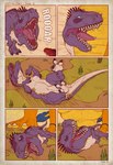 2016 3_toes ambiguous_gender anthro comic dinosaur dragon dromaeosaurid european_mythology faceless_character faceless_male feet feral hi_res indominus_rex jurassic_park jurassic_world kick larger_anthro macro male mythological_creature mythological_scalie mythology on_ground orange_body purple_body purple_scales raised_foot reptile roaring scales scalie size_difference smaller_ambiguous smaller_feral tail thaz_(artist) thaz_(character) theropod toes universal_studios velociraptor western_dragon