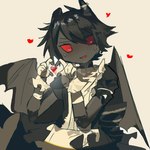 black_hair blush bodily_fluids choker clothed clothing gesture grey_body hair hand_gesture heart_gesture heart_symbol horn jewelry maid_uniform male membrane_(anatomy) membranous_wings necklace red_eyes solo sweat uniform wings young the_binding_of_isaac_(series) azazel_(tboi) humanoid 1:1 hi_res