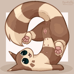 anus ass_up brown_body brown_fur butt curled_up feet female feral fluffy fluffy_tail fur genitals looking_at_viewer lying multi_nipple nipples on_back pawpads paws presenting presenting_anus presenting_hindquarters presenting_vulva simple_background simple_face smile soles solo striped_body striped_fur stripes tail teats vulva pankatares nintendo pokemon furret generation_2_pokemon mammal mustelid pokemon_(species) 1:1 digital_media_(artwork) low_res pixel_(artwork) signature