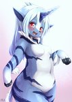 anthro blush breasts capcom elder_dragon featureless_breasts featureless_crotch female hair hi_res hooves horn kemono kirin_(mh) monster_hunter navel nude open_mouth red_eyes shiitakemeshi slightly_chubby solo white_hair