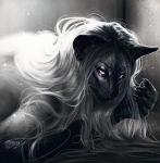 5_fingers anthro claws female fingers fur grey_body grey_fur hair light pink_eyes solo sunlight whiskers white_hair safiru safi_(safiru) balinese_cat domestic_cat felid feline felis mammal oriental_longhair 2018 black_and_white digital_media_(artwork) monochrome signature watermark