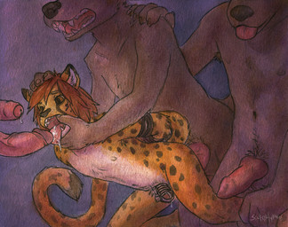 anal anal_penetration animal_genitalia animal_penis anthro anthro_on_anthro anthro_penetrated anthro_penetrating anthro_penetrating_anthro armpit_hair balls bdsm biped bodily_fluids body_hair bondage bound canine_genitalia canine_penis chastity_cage chastity_device circumcised cum cum_in_mouth cum_inside disembodied_penis dominant dominant_male erection faceless_character faceless_male finger_fetish fish_hooking flaccid forced foreskin from_behind_position genital_fluids genitals group group_sex hand_on_head hands_behind_back humanoid_genitalia humanoid_penis interspecies knot larger_dom larger_male leg_grab lock male male/male male_penetrated male_penetrating male_penetrating_male mouth_play navel nipples nude open_mouth padlock partially_retracted_foreskin penetration penis precum questionable_consent sex sharp_teeth simple_background size_difference smaller_male smaller_penetrated submissive submissive_male teeth tongue tongue_out sicklyhypnos canid canine canis cheetah felid feline mammal wolf 2015 painting_(artwork) signature traditional_media_(artwork) traditional_painting_(artwork) traditional_watercolor_(artwork) watercolor_(artwork)