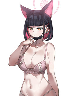 4_ears big_breasts black_hair bra breasts cleavage clothed clothing female hair halo human_and_animal_ears lingerie mask medical_instrument multi_ear multicolored_hair navel panties pink_hair scientific_instrument solo surgical_mask underwear underwear_only bow_(artist) blue_archive nexon kazusa_kyoyama animal_humanoid cat_humanoid felid felid_humanoid feline feline_humanoid humanoid mammal mammal_humanoid 2024