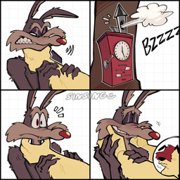 anthro asphyxiation blush blush_lines brown_body brown_fur choking duo eyes_closed fangs fur hair hair_over_eyes hand_holding male male/male red_hair red_nose smile tan_body tan_fur teeth toony sinsing_49 looney_tunes warner_brothers ralph_e._wolf sam_sheepdog canid canine canis domestic_dog herding_dog mammal pastoral_dog sheepdog wolf 1:1 2026 comic digital_media_(artwork) hi_res