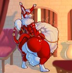 abdominal_bulge anthro balls belly belly_tuft big_balls big_belly big_butt butt eyewear fluffy fully_inside genitals glasses huge_balls hyper hyper_balls hyper_genitalia male smile solo thick_thighs tuft vore wide_hips purplelove_(artist) cingal hare lagomorph leporid mammal absurd_res hi_res