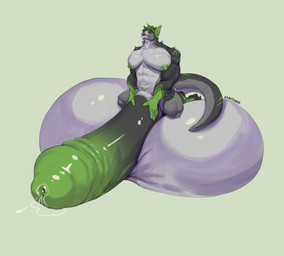 abs animal_genitalia anthro balls big_balls big_penis bodily_fluids genital_fluids genitals green_hair hair hand_on_penis huge_balls huge_penis humanoid_genitalia humanoid_penis hyper hyper_balls hyper_genitalia hyper_penis looking_pleasured macro_penis male muscular muscular_anthro muscular_male nipples nude pecs penis precum sheath solo snackable chase_(someroo) kangaroo macropod mammal marsupial hi_res