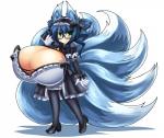 big_breasts blue_hair blush breasts cleavage clothed clothing drill_curls eyewear female glasses green_eyes hair huge_breasts hyper hyper_breasts looking_at_viewer maid_uniform multi_tail pale_skin pose skimpy smile solo tail tight_clothing uniform kyosuke_fujiwara animal_humanoid canid canid_humanoid canine canine_humanoid fox fox_humanoid humanoid mammal mammal_humanoid hi_res