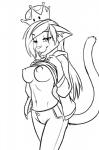 anthro breasts clothed clothing crossgender crown female flashing headgear looking_at_viewer navel nipples raised_clothing raised_shirt raised_topwear shirt solo super_crown tongue tongue_out topwear black-kitten mario_bros nintendo black-kitten_(character) blacquette domestic_cat felid feline felis mammal 2018 digital_drawing_(artwork) digital_media_(artwork) hi_res line_art monochrome sketch