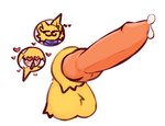 :3 animal_genitalia anthro balls blonde_hair blush bodily_fluids cheek_tuft duo erection facial_tuft fluffy fur genital_fluids genitals hair heart_symbol knot knotted_penis leaking male male/male orange_penis penis precum sheath smug tuft yellow_body yellow_fur bean0tastic beanie_(bean0tastic) bovid canid canine caprine felid feline mammal sheep