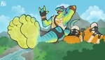 anthro clothing feet foot_fetish footwear humanoid_feet macro male mountain plant plantigrade river shirt shoes shoes_off solo topwear tree supermattym8 epic_games fortnite lizzik_(fortnite) lizard reptile scalie hi_res