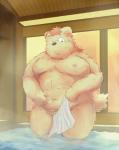 2014 anthro bathing belly blush canid canine canis domestic_dog hi_res humanoid_hands male mammal moobs navel nipples overweight overweight_anthro overweight_male shimm solo towel water
