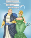 big_breasts bouquet breasts clothing comic dialogue dress duo elf english_text female gender_transformation hi_res humanoid hylian king_of_hyrule link male mature_female nintendo not_furry saturnxart text the_legend_of_zelda transformation wedding wedding_dress wide_hips