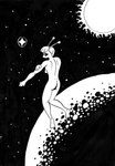 antennae_(anatomy) anthro breasts butt female floating looking_at_viewer looking_back planet side_boob solo space star sun phano alien hi_res monochrome