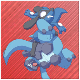 ambiguous_gender angry anthro blue_body blue_fur border fur open_mouth simple_background tail white_border ragster_(artist) nintendo pokemon carracosta fossil_pokemon generation_4_pokemon generation_5_pokemon mammal pokemon_(species) reptile riolu scalie 1:1 digital_media_(artwork) hi_res