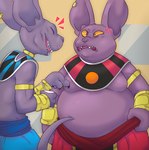 anthro belly clothed clothing duo fat_shaming fur humiliation male moobs overweight overweight_male purple_body purple_fur slightly_chubby topless denaturedalbumin dragon_ball dragon_ball_super beerus champa alien domestic_cat felid feline felis mammal 2020 hi_res brother_(lore) brothers_(lore) sibling_(lore)