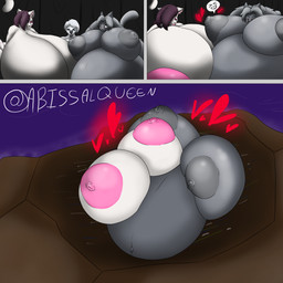 belly big_belly big_breasts breast_expansion breasts expansion expansion_sequence female group heart_symbol huge_belly huge_breasts hyper hyper_breasts navel nipples nude trio project_alex avian felid feline mammal 1:1 absurd_res comic hi_res