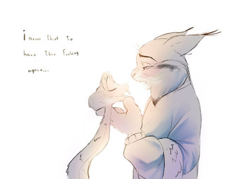 anthro blush clothing dialogue duo eyes_closed feral male male/male simple_background tender text krookodile841 disney zootopia gary_de'snake pawbert_lynxley canada_lynx felid feline lynx mammal pit_viper reptile scalie snake viper english_text