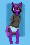 anthro casual_pooping clothing diaper diaper_fetish feces hand_in_pocket hoodie looking_at_viewer male pockets pooping simple_background soiled_diaper soiling soiling_diaper solo topwear unclean_diaper used_diaper hammymushpants rei_(restrixc) canid canine fox mammal hi_res