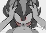 anthro blush blush_lines bodily_fluids claws cum cum_in_mouth cum_inside deep_throat duo fellatio genital_fluids hand_on_head male male/male oral oral_penetration penetration penile sex hauringu sega sonic_the_hedgehog_(series) shadow_the_hedgehog sonic_the_hedgehog eulipotyphlan hedgehog mammal monochrome