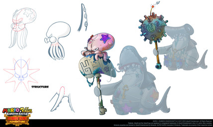 ambiguous_feral ambiguous_gender anthro arm_tattoo belt bent_arm blue_body blue_line_art buckteeth_(lower_incisors) facial_tattoo featureless_legs feral fin fish_hook furrowed_eyebrows grey_body group grumpy hammer hand_on_hip hand_on_own_hip holding_hammer holding_mace holding_object holding_tool holding_warhammer holding_weapon hook jewelry key light looking_at_viewer male male_anthro moss mouth_closed necklace noseless onomatopoeia overweight overweight_anthro overweight_male pink_body pink_skin plant puffed_cheeks purple_body red_line_art sharp_teeth short_legs simple_background sound_effects tail tail_fin tattoo teeth tentacles text title tools warhammer warhammer_(weapon) weapon white_background year fabio_pochet mario_bros mario_plus_rabbids_kingdom_battle nintendo raving_rabbids rayman_(series) ubisoft finn_(mario_plus_rabbids) side_eye_(mario_plus_rabbids) aquatic asterozoan cephalopod coleoid echinoderm fish ground_shark hammerhead_shark lagomorph mammal mollusk octopodiform octopus rabbid shark starfish 2018 artist_name colored colored_line_art concept_art crossover digital_drawing_(artwork) digital_media_(artwork) english_description english_text hi_res lighting official_art shaded