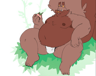 anthro belly big_belly clothing food fruit male moobs nipples overweight overweight_male plant sitting solo underwear destroyburgr nintendo pokemon generation_8_pokemon greedent pokemon_(species) 2026 hi_res