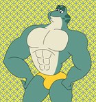 anthro briefs bulge clothing green_body male muscular muscular_anthro muscular_male solo underwear yellow_briefs yellow_clothing yellow_underwear wolfox90210 the_swan_princess jean-bob amphibian frog hi_res