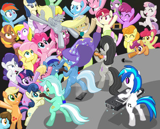 anthro bass_guitar blue_body blue_feathers blue_fur bowed_string_instrument cutie_mark electric_guitar feathered_wings feathers female fur group guitar hair horn keyboard_instrument large_group male multicolored_hair musical_instrument musical_keyboard plucked_string_instrument purple_body purple_fur purple_hair rainbow_hair semi-anthro string_instrument tail two_tone_hair violin wings yellow_body yellow_feathers young young_anthro shutterflye friendship_is_magic hasbro my_little_pony mythology aloe_(mlp) apple_bloom_(mlp) applejack_(mlp) berry_punch_(mlp) bonbon_(mlp) carrot_top_(mlp) cheerilee_(mlp) cutie_mark_crusaders_(mlp) derpy_hooves_(mlp) fluttershy_(mlp) lotus_(mlp) lyra_heartstrings_(mlp) mayor_mare_(mlp) minuette_(mlp) octavia_(mlp) pinkie_pie_(mlp) rainbow_dash_(mlp) rarity_(mlp) scootaloo_(mlp) spike_(mlp) sweetie_belle_(mlp) trixie_(mlp) twilight_sparkle_(mlp) vinyl_scratch_(mlp) dragon earth_pony equid equine horse mammal mythological_creature mythological_equine mythological_scalie pegasus pony scalie unicorn
