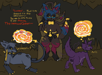 animal_genitalia animal_penis animal_vulva anus balls belly big_belly black_balls black_body black_clothing black_ears black_fur black_sclera black_tail black_vulva blue_body blue_ears blue_eyewear blue_fur blue_glasses blue_hair blue_nipples blue_tail blush blush_lines brown_body brown_fur canine_genitalia canine_penis canine_vulva cave chair claws clothing collar erection eyelashes eyewear fangs fur fur_markings furniture genitals glasses grey_ears grey_hair group hair horn knot looking_at_own_vulva markings multicolored_body multicolored_fur nipples open_mouth open_smile paws penis pink_claws pink_tail purple_body purple_ears purple_fur purple_tail purple_vulva ribbons_(anatomy) sheath smile spade_tail spiked_collar spiked_tail spikes spikes_(anatomy) spiral_pupils tail tail_markings tail_motion tailwag teeth text thought_bubble throne trio two_tone_body two_tone_fur vulva yellow_body yellow_claws yellow_clothing yellow_eyes yellow_fur yellow_knot yellow_penis yellow_tail trooper3 mythology nintendo pokemon kyra_(bloquito) rhenny_(rhenaudthelukark) sylvie_(trooper3) canid canid_demon canine demon eeveelution generation_6_pokemon hellhound mammal mythological_canine mythological_creature pokemon_(species) sylveon 2024 english_text hi_res