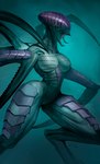 4_arms arm_spikes athletic athletic_female big_breasts biped breasts curvy_figure exoskeleton eyeless featureless_breasts female grin huge_hips huge_thighs multi_arm multi_limb muscular muscular_thighs noseless not_furry nude purple_body sharp_teeth simple_background small_waist smile solo spikes spikes_(anatomy) tail teal_background teal_body teeth thick_thighs weapon_arm wide_hips towerpractice warhammer_(franchise) warhammer_40000 alien humanoid tyranid artist_name cool_colors digital_media_(artwork) hi_res portrait shaded teal_theme three-quarter_portrait