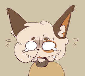 anthro biped black_nose bodily_fluids brown_body brown_fur clothed clothing crying eyebrows fur hair hollow_eyes inner_ear_fluff male multicolored_body multicolored_fur open_mouth solo standing tears topwear tuft white_body white_fur divucup divu_(divucup) domestic_cat felid feline felis mammal