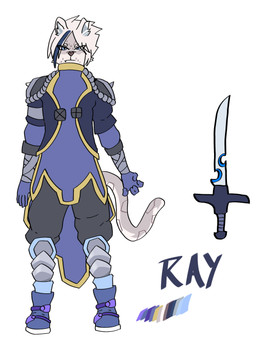 anthro male melee_weapon riozzy_witroy7 solo sword weapon felid leopard mammal pantherine ray_(disambiguation) 3:4 concept_art hi_res model_sheet