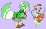 anthro biped clothed clothing duo fur green_body green_fur hair male open_mouth penetration simple_background smile solo standing tongue white_body white_fur boodlesofnoodles nintendo pokemon chives_(hebleh) fan_character felid generation_6_pokemon mammal meowstic pokemon_(species) 2019 digital_media_(artwork) hi_res watermark