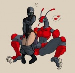 antennae_(anatomy) anthro armor balls barefoot big_dom_small_sub bodily_fluids boots bulge butt claws clothed clothing covering dominant duo erection feet footwear foreskin gas_mask genitals gloves handwear headgear heart_symbol helmet human_on_anthro imminent_sex interspecies long_penis looking_back male male/male mask masturbation military narrowed_eyes penis presenting presenting_hindquarters shoes simple_background sitting size_difference skinny soldier speedo spread_legs spreading squint standing sweat swimwear toe_claws underwear undressing uniform warrior daftpatriot timesplitters red_alien_(timesplitters) alien arthropod human mammal